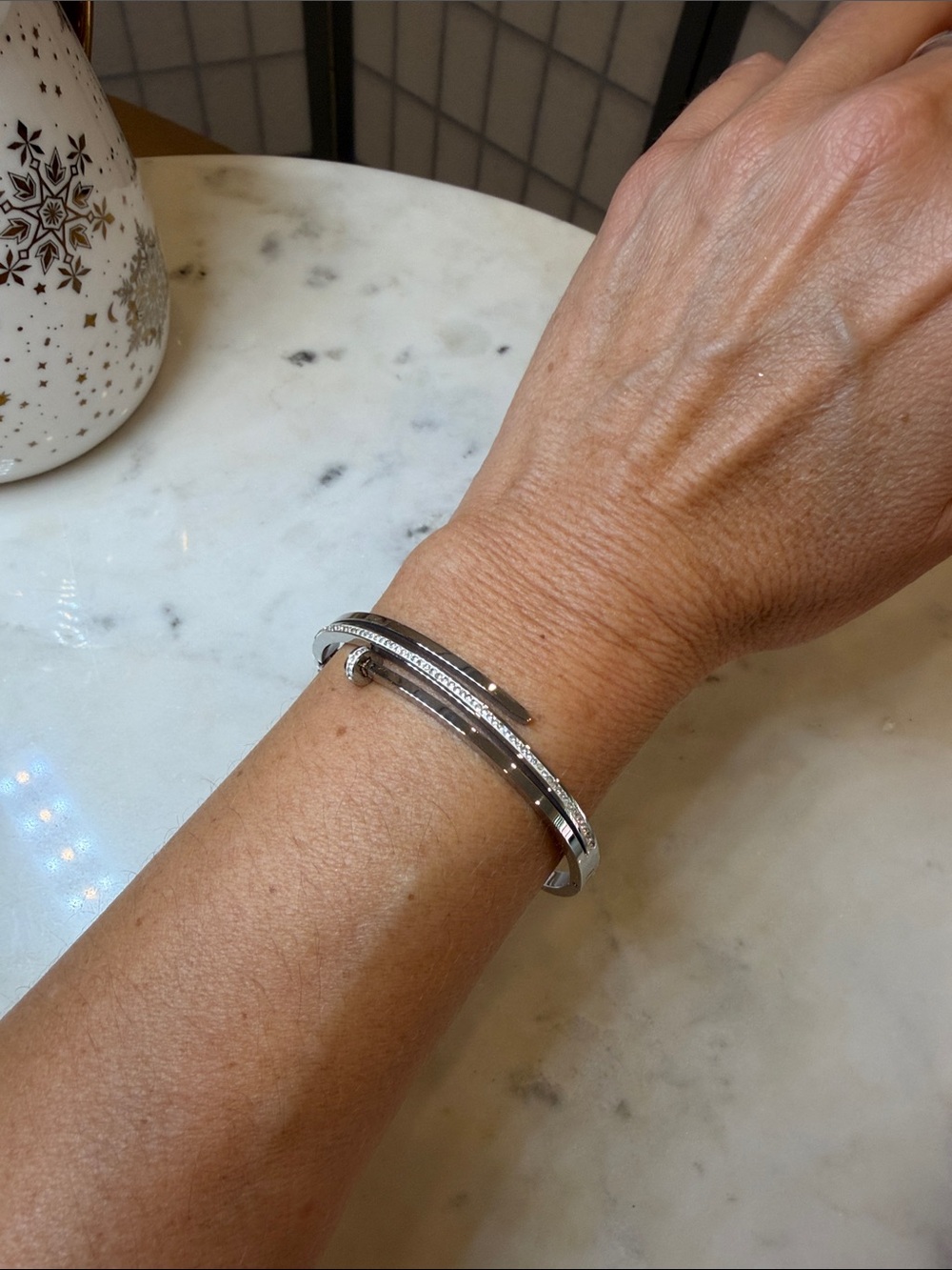 Silver Crystal-Accented Open Cuff Bracelet - Women Jewelry stainless steel.